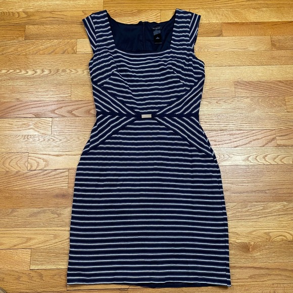 Ann Taylor Dresses & Skirts - Ann Taylor Striped Sheath Dress Women 6 Navy White Nautical Career Classic Chic